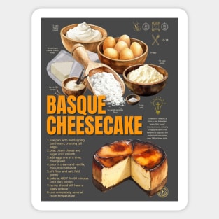 Basque Burnt Cheesecake Recipe Print – Rustic European Dessert Wall Art & Bakery Decor Sticker